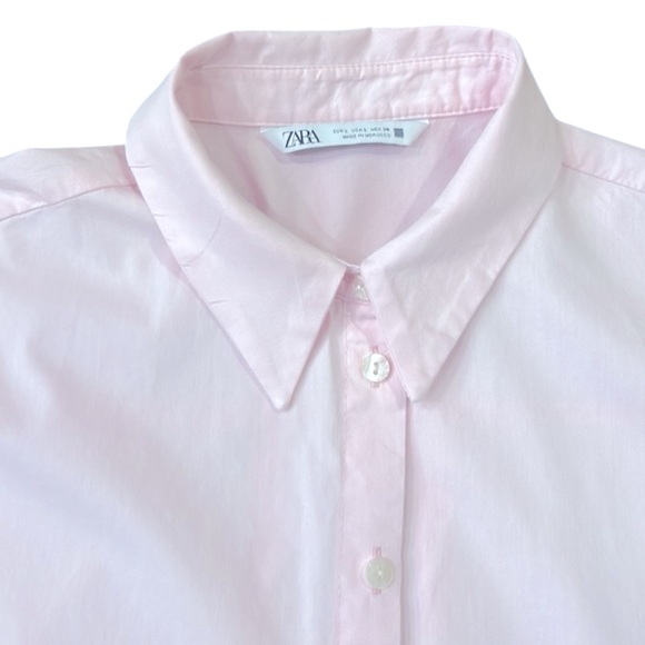 Zara Long Sleeve Button Down Oversize Cotton Top Pink Size Large - Picture 4 of 8
